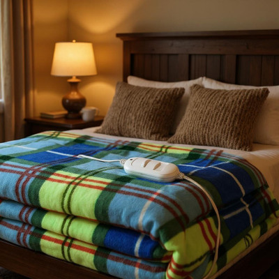 warmzzz Checkered Double Electric Blanket for  Heavy Winter(Poly Cotton, multi green)
