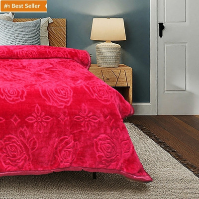 Convalexa Floral Single Mink Blanket for  Heavy Winter(Fur, Red)