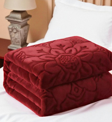 GKM Floral Double Mink Blanket for  Heavy Winter(Polyester, Maroon)