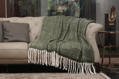 SHREEJA THROWS Self Design Single Throw for  AC Room(Woollen Blend, GREEN & WHITE)