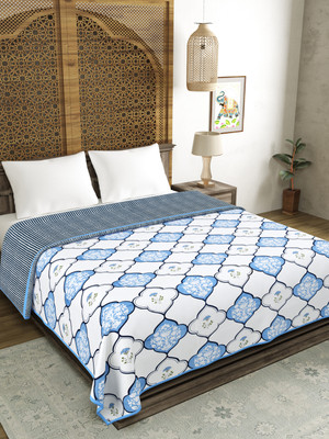 Blocks Of India Motifs Double Dohar for  AC Room(Cotton, Blue, White)