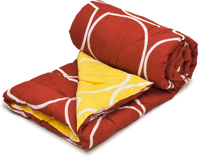 RUSTIC LINEN Printed Single Comforter for  Mild Winter(Microfiber, Maroon, Yellow)