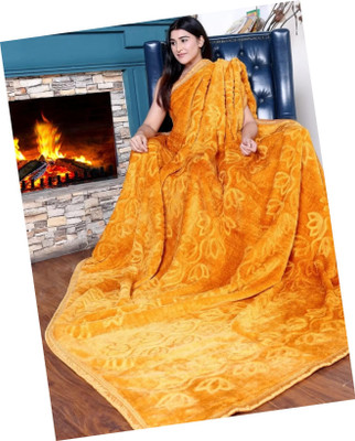 KIXTA Self Design Double Mink Blanket for  Heavy Winter(Microfiber, golden)