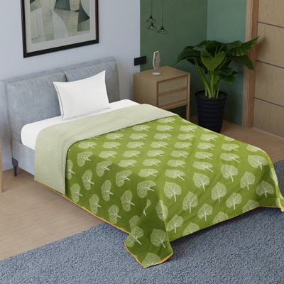 MFI Printed Single Dohar for  AC Room(Cotton, Green)
