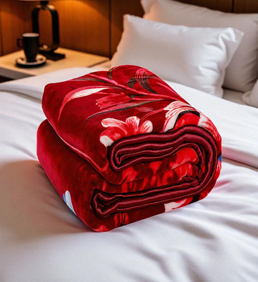 Changers Floral Single Mink Blanket for  Heavy Winter(Microfiber, Red, White)