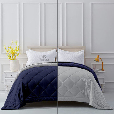 MeckHome Culture Solid Single Comforter for  Mild Winter(Microfiber, Navy Silver)