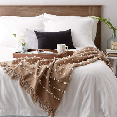 Cazimo Self Design Single Throw for  AC Room(Cotton, Beige)