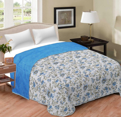 Comfowell Printed Single Dohar for  AC Room(Cotton, WHITE SKY BLUE FLOWER)