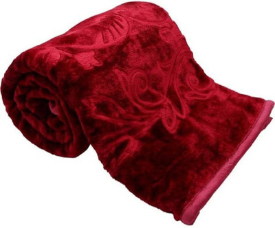 Anadhika Self Design Single Mink Blanket for  Heavy Winter(Woollen Blend, Dark Pink)