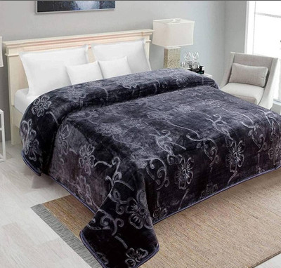 TUNDWAL'S Floral Single Mink Blanket for  Mild Winter(Microfiber, Grey)