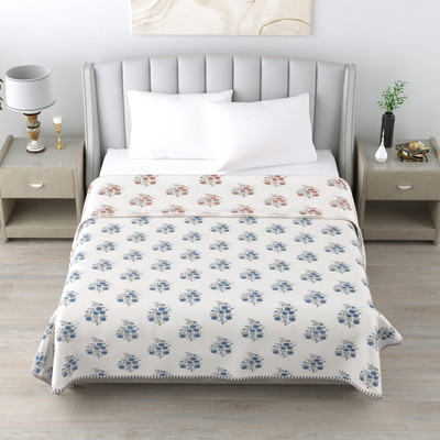 sentiments Printed Double Dohar for  AC Room(Cotton, Blue)