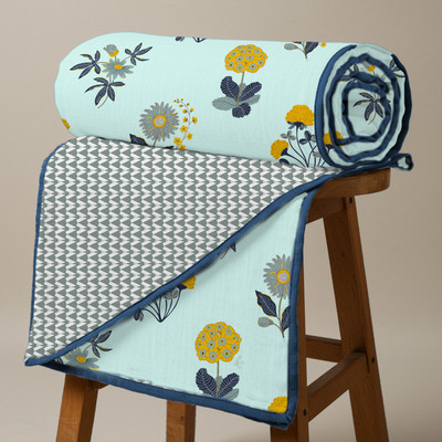 Urban Space Printed Double Dohar for  AC Room(Cotton, Sky blue, indigo)