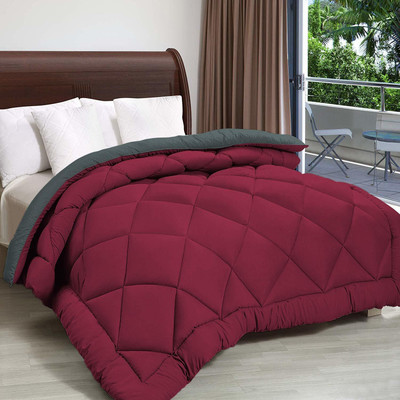 Comfowell Solid Double Comforter for  Mild Winter(Microfiber, mahroon and grey)