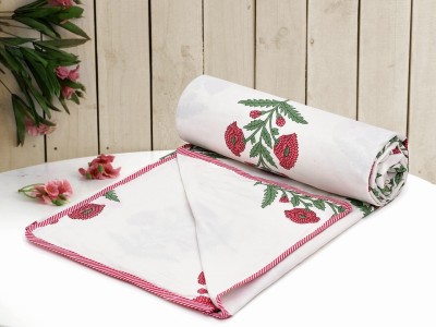 MFI Floral, Printed Double Dohar for  AC Room(Cotton, White Pink)