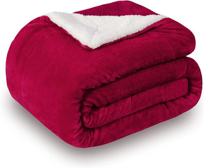 VAS COLLECTIONS Solid Single Sherpa Blanket for  Heavy Winter(Polyester, Red)