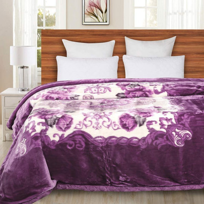 Signature Floral Double Mink Blanket for  Heavy Winter(Fur, Double Layer 4.8Kg Purple29)