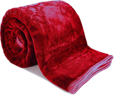 Shivam impex Solid Double Mink Blanket for  Heavy Winter(Woollen Blend, Red)