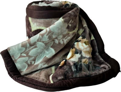WARMZY Floral Single Sherpa Blanket for  Heavy Winter(Polyester, brw multi flr)