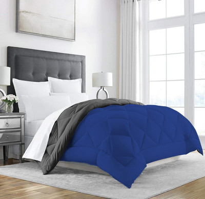 Linenovation Solid Single Comforter for  Heavy Winter(Polyester, Grey : Royal Blue)