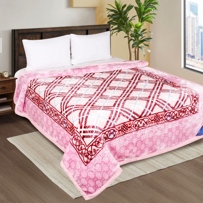 Signature Printed Double Mink Blanket for  Heavy Winter(Polyester, LIGHT PINK AND WHITE)