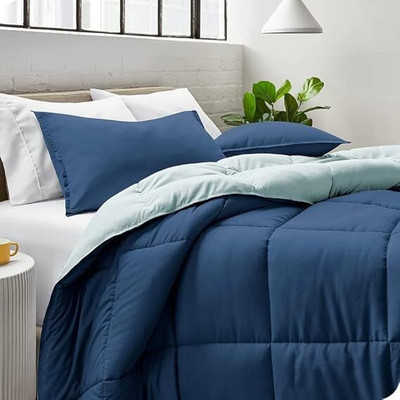 Geet Solid Double Comforter for  Mild Winter(Poly Cotton, NAVY BLUE AND SKY)