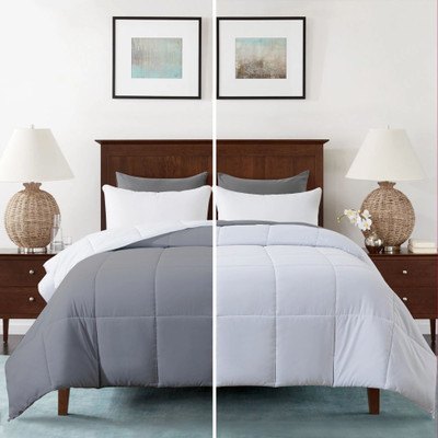 Razzai Solid Queen Comforter for  AC Room(Microfiber, White, Silver)