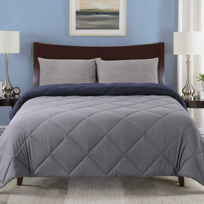 Linenovation Solid Double Comforter for  AC Room(Polyester, Grey-Dark Blue)