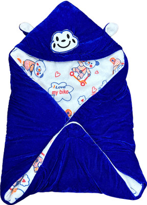 OLENE Printed Single Swaddling Baby Blanket for  AC Room(Fur, Blue)