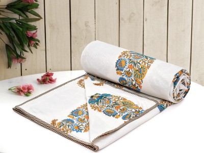 COMFORT PLANET Floral, Printed Double Dohar for  AC Room(Cotton, White Orange)