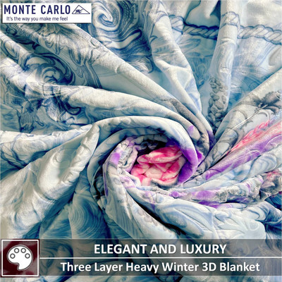 MONTE CARLO Floral Double Mink Blanket for  Heavy Winter(Fur, Casino Royal Radiant Blue 3-Layers Heavy Winter Luxurious with Blanket Box 36)