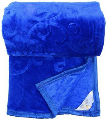 SPENTO Self Design Double Mink Blanket for  Mild Winter(Microfiber, Blue)