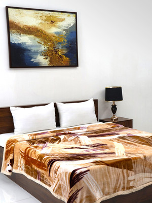 Signature Abstract Double Mink Blanket for  Mild Winter(Polyester, Brown)
