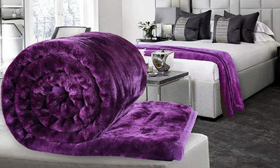 Anadhika Self Design Single Mink Blanket for  Heavy Winter(Woollen Blend, Purple)