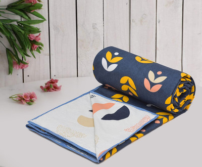 RUSTIC LINEN Geometric Double Dohar for  AC Room(Microfiber, Yellow, Blue)