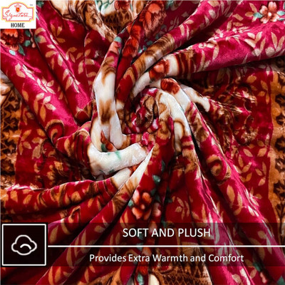 Signature Floral Double Mink Blanket for  Heavy Winter(Fur, Double Layer 4.8Kg Comfy Gold12)