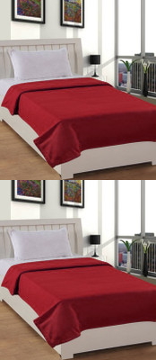 VORDVIGO Solid Single Fleece Blanket for  Mild Winter(Polyester, Red)