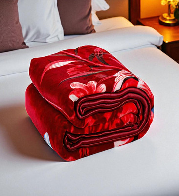 Changers Floral Single Mink Blanket for  Heavy Winter(Silk, Red, White)