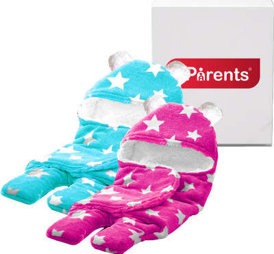 VParents Printed Single Swaddling Baby Blanket for  Mild Winter(Cotton, pink and Blue)