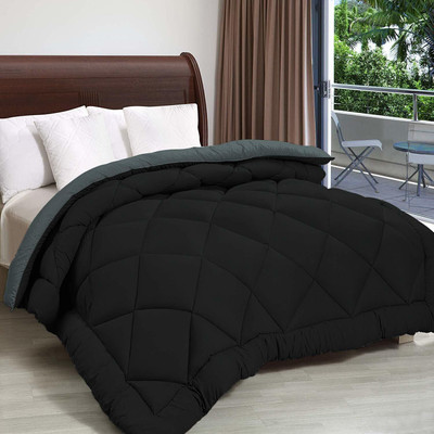Relaxfeel Solid Double Comforter for  Heavy Winter(Microfiber, black and dark grey)