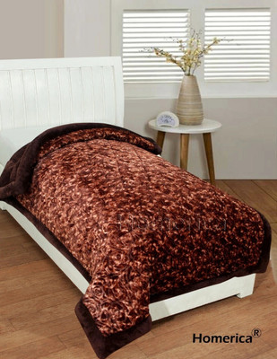 Homerica Self Design Single Quilt for  Heavy Winter(Woollen Blend, Brown)