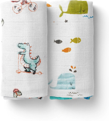 Mom's Home Printed Crib Swaddling Baby Blanket for  AC Room(Muslin, Multicolor)