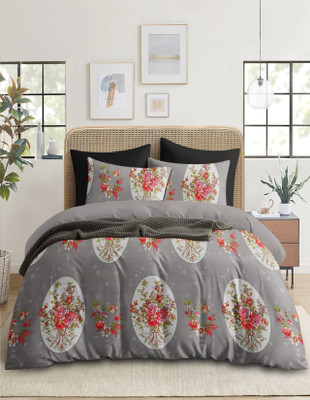 Uniqueent Floral Single Comforter for  Mild Winter(Cotton, Grey)