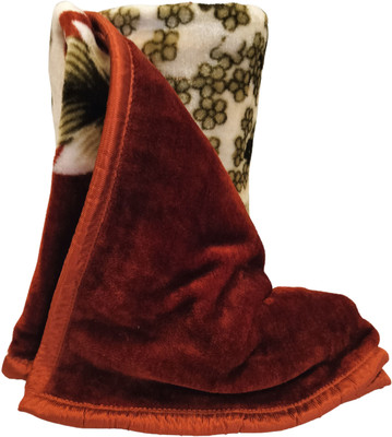 HOMIEE Floral Double Mink Blanket for  Mild Winter(Polyester, Orange)