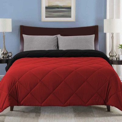 Texlux Solid Single Comforter for  Mild Winter(Poly Cotton, Black-Red)
