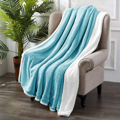 VAS COLLECTIONS Solid Single Sherpa Blanket for  Heavy Winter(Polyester, Aaqua& White)