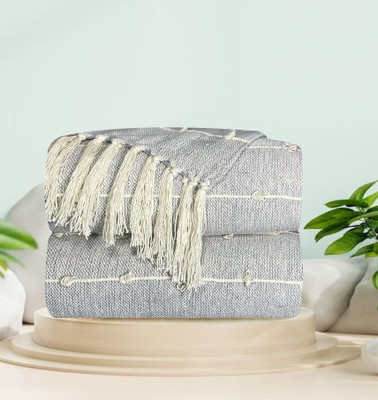 SAJAVAT HOME Striped Single Throw for  AC Room(Cotton, Grey)
