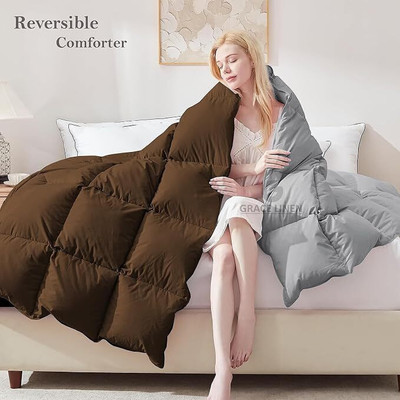 Comfowell Solid Single Comforter for  Heavy Winter(Poly Cotton, Brown&Grey)