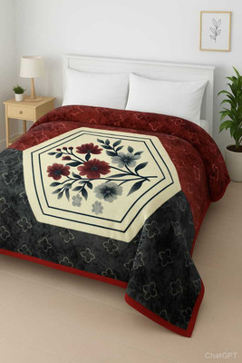 NK Handlooms Printed Double Weighted Blanket for  Heavy Winter(Microfiber, MAROON WHITE)