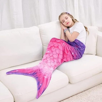 Tera13 3D Printed Single Mermaid Tail Blanket for  Mild Winter(Woollen Blend, Multicolor)