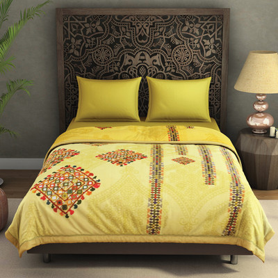 SPACES Floral Double Fleece Blanket for  AC Room(Polyester, LIGHT YELLOW)